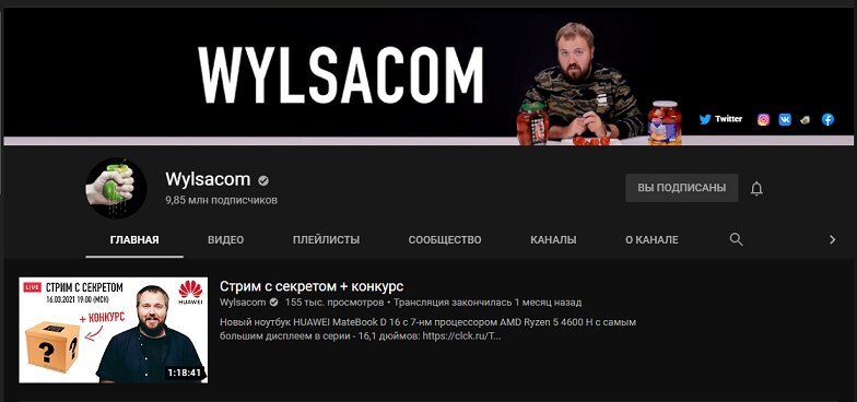                                 Скриншот канала на YouTube "Wylsacom"