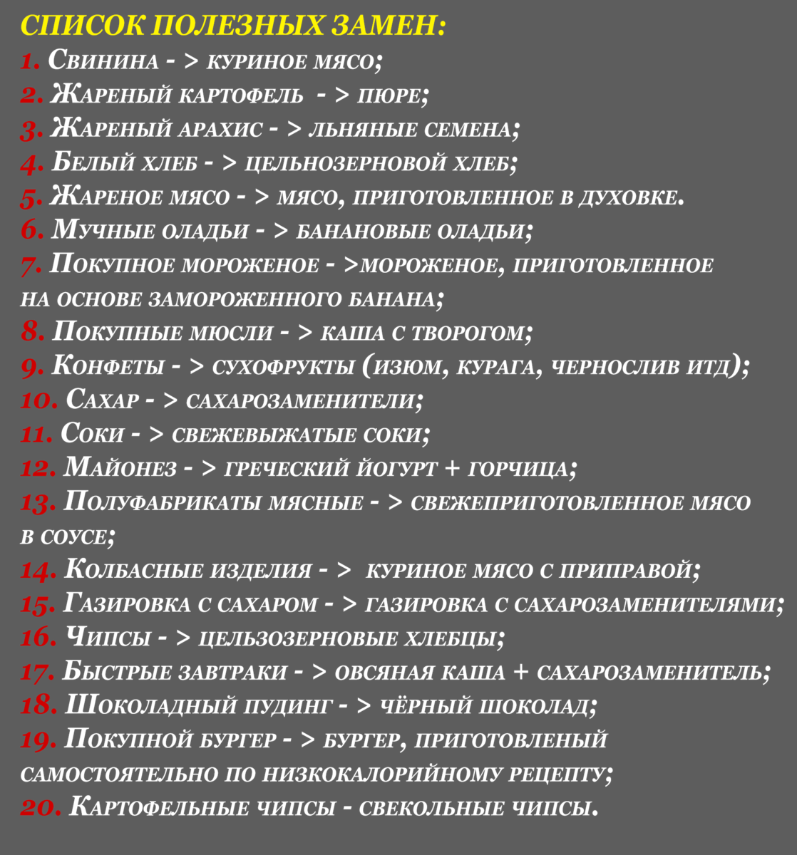 Вот лишь несколько примеров замены вредных продуктов полезными. Ну разве не красота? | Картинка: Яндекс Картинки