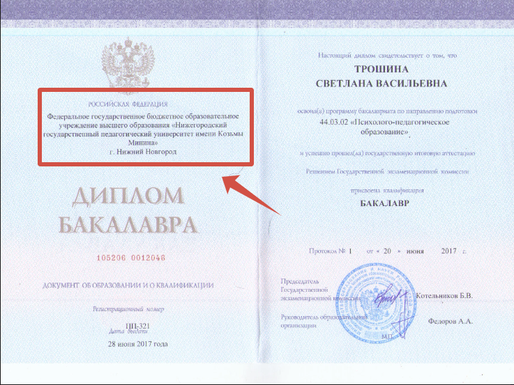 У меня в дипломе название организации указано здесь