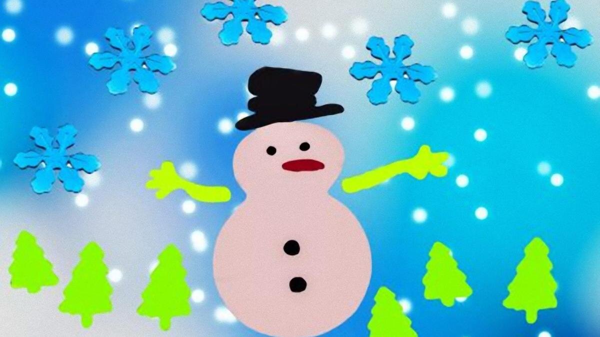    Снеговик, елочки и снежинки на стекле:Needpix