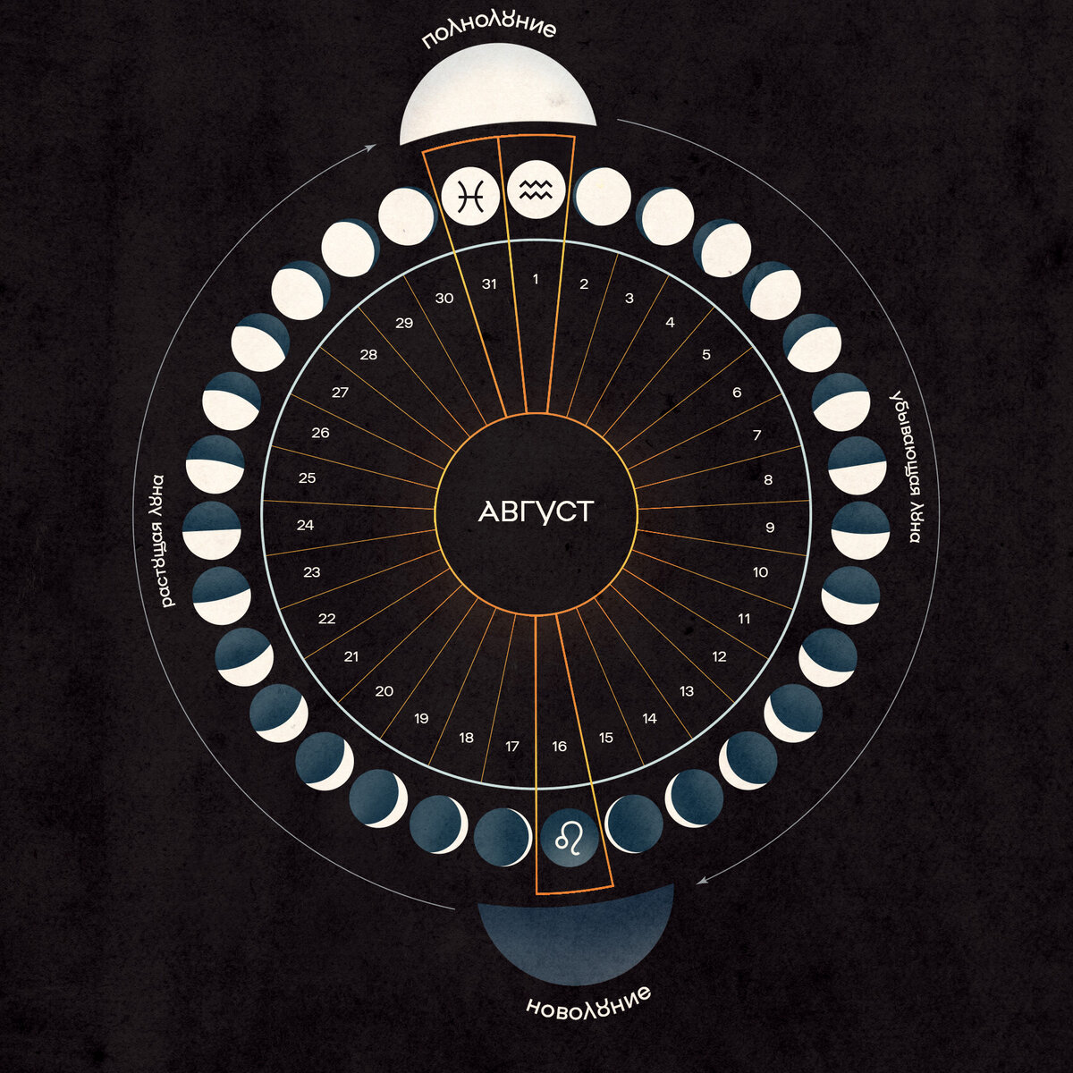 Лунные циклы августа 2023