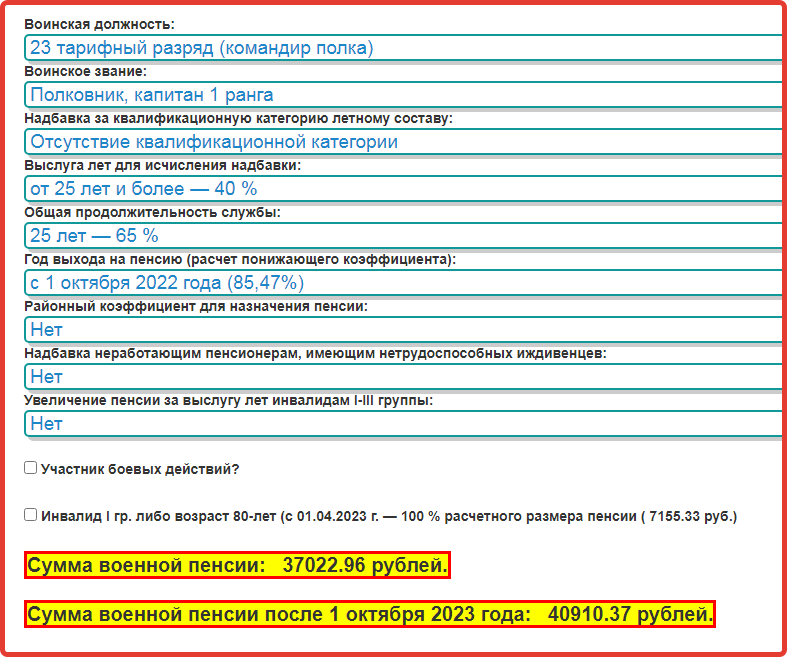 Размер военной пенсии в 2023 году