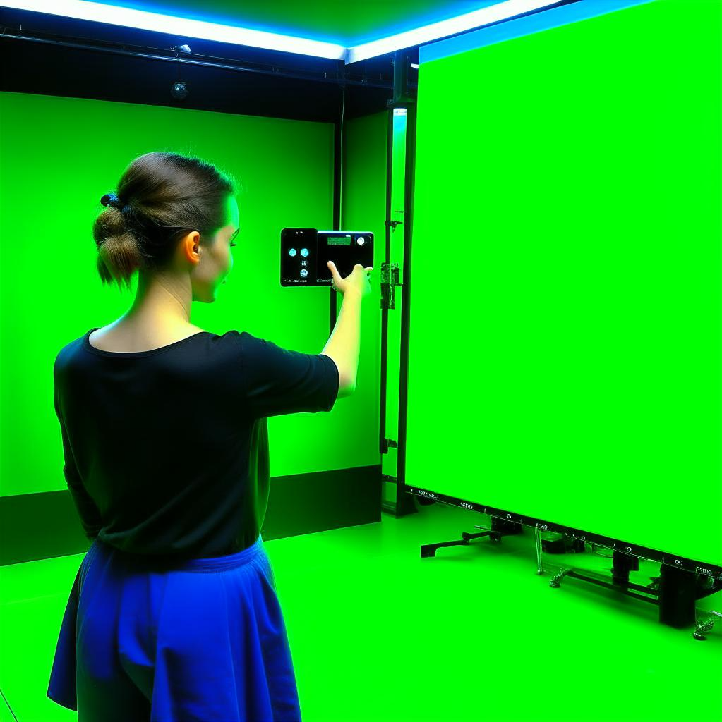 Девушка со смартфоном снимает green screen