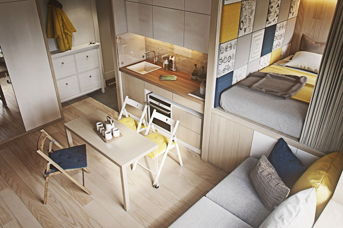 Как спроектировать стильный интерьер в маленькой квартире-студии: советы и идеи