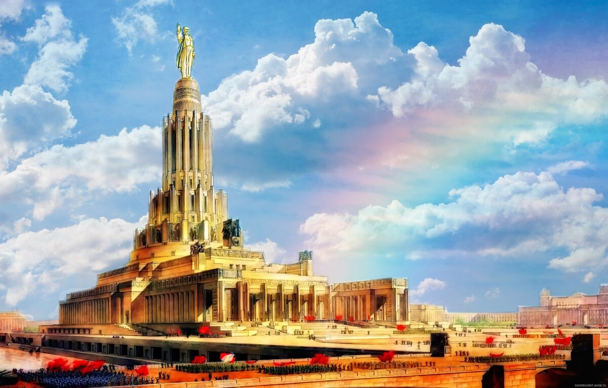 Дворец советов - самое маштабное здание, которое хотели построить на место разрушенного Храма Христа Спасителя. Но проект не осуществился, так же как и переименование - Москвы