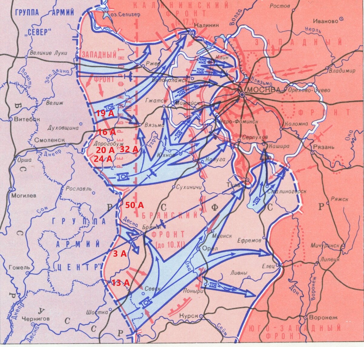 Хорошей карты найти не смог, пришлось "дорисовать" расположение попавших в "котлы" армий.