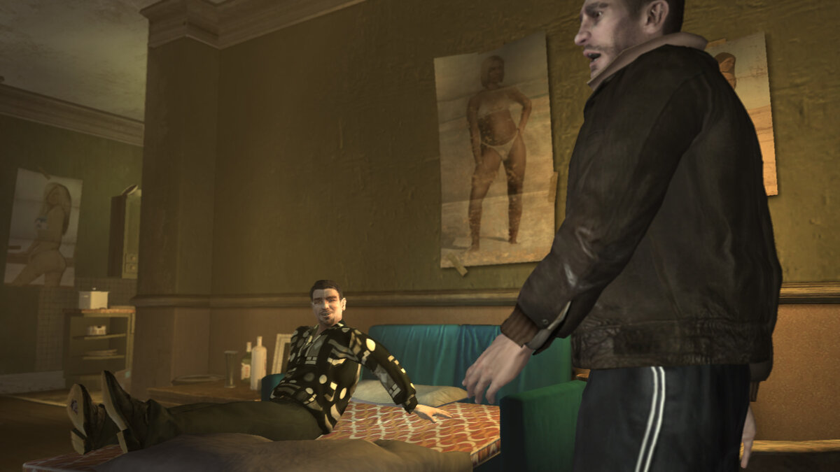 Скриншот сделан в игре "Grand Theft Auto IV" / Нико удивляется вранью Романа 