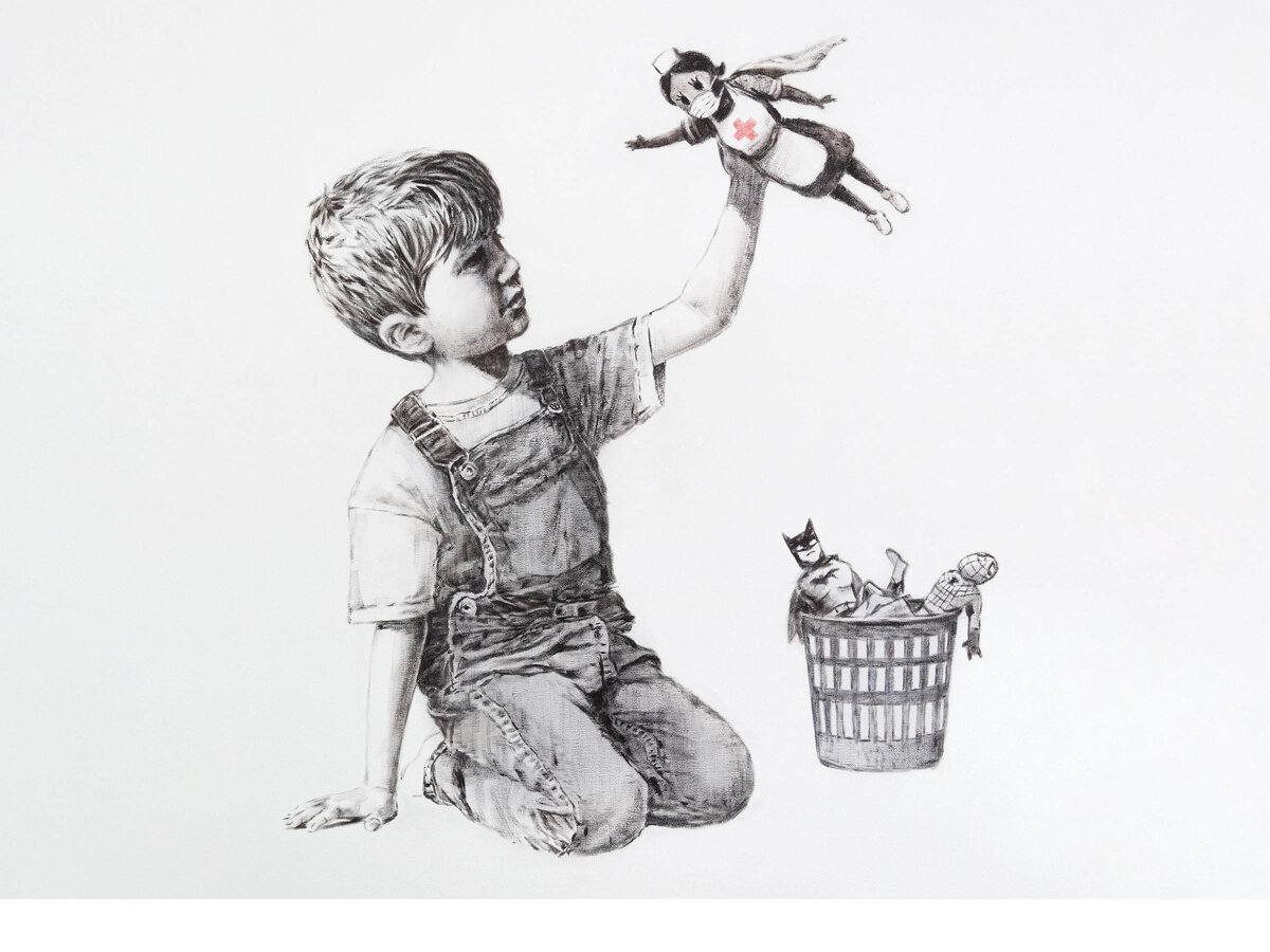 Медсестра супергерой - источник официальный сайт художника banksy.co.uk