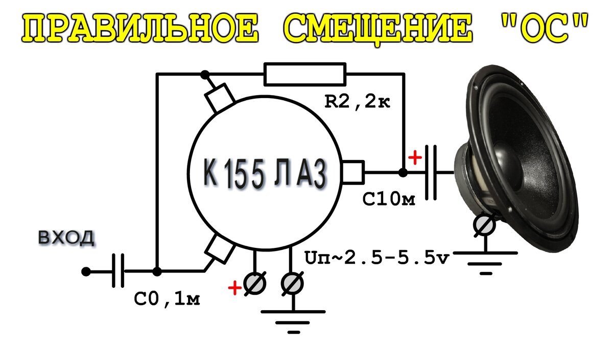 Пример схемы усилителя звука на одном логическом элементе