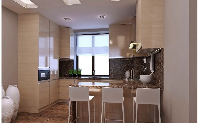 Невесомые римские шторы на кухне в стиле хай-тек (источник: https://www.canva.com/)