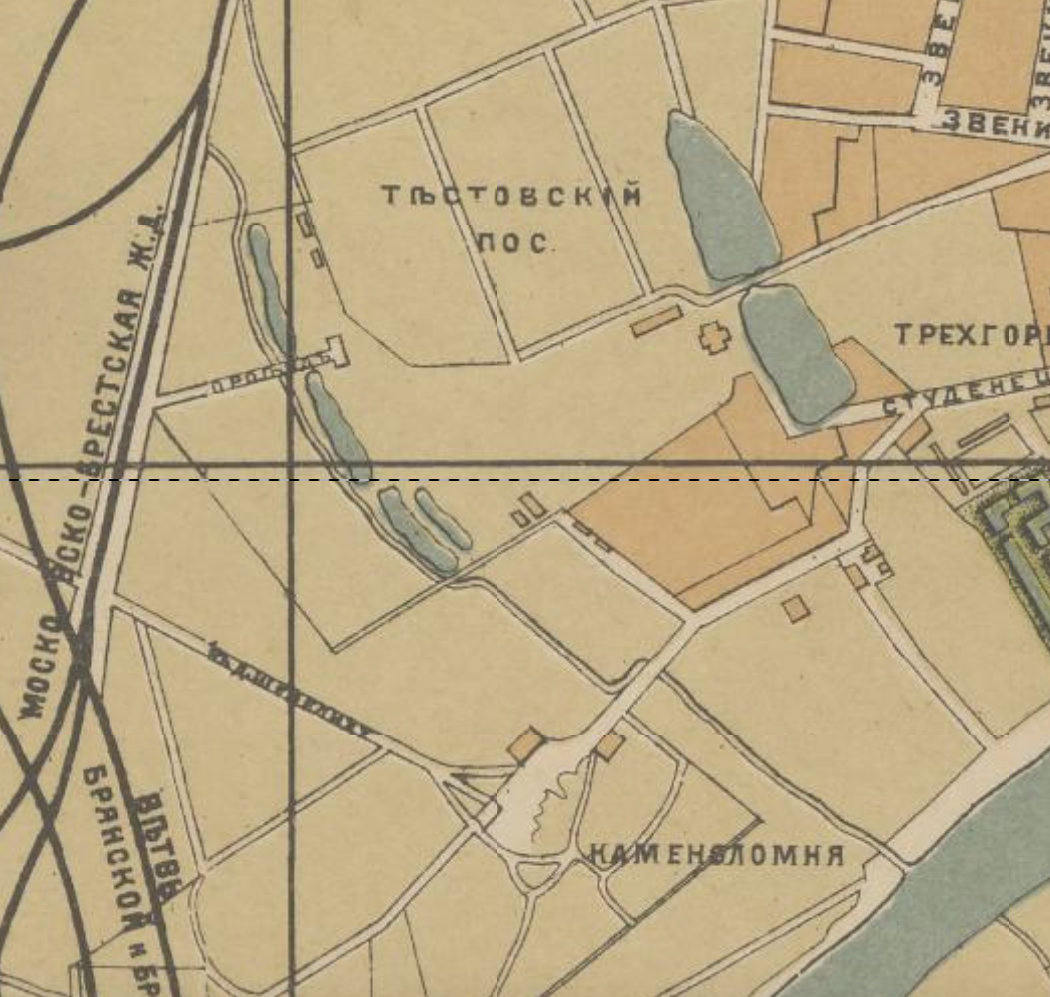 Тестовский посёлок на карте Москвы 1916 года. С сайта www.retromap.ru.
