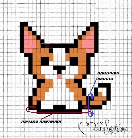 Собака из бисера: МК плетения собаки (фото-схема)