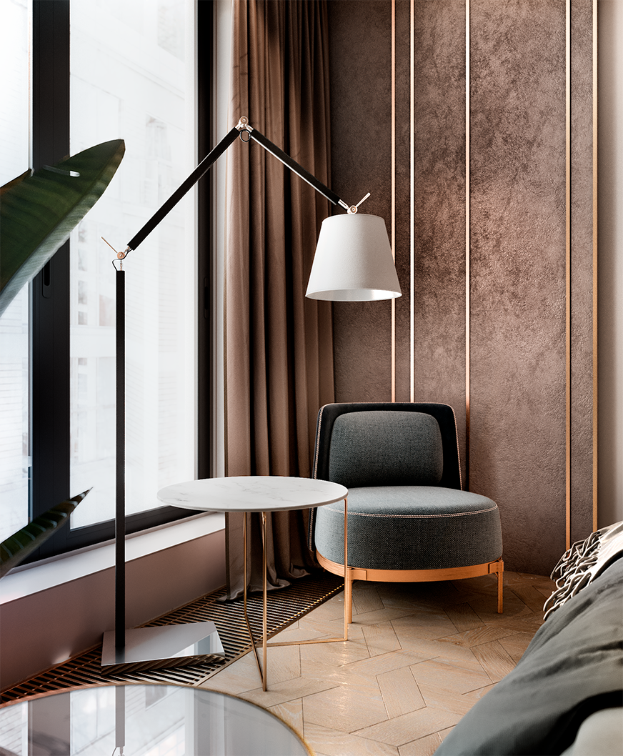 Стильный интерьер квартиры 70 кв.м. в теплых природных оттенках с этническими мотивами