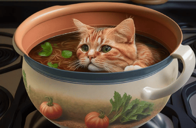    «Суп с котом». Фото: ©Midjourney / ТГ-канал Нейросеть for Fun