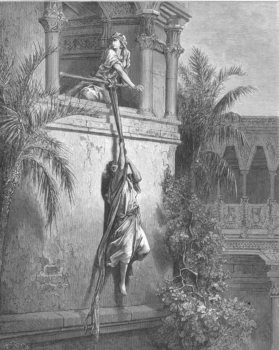 Мелхола спускает Давида из окна