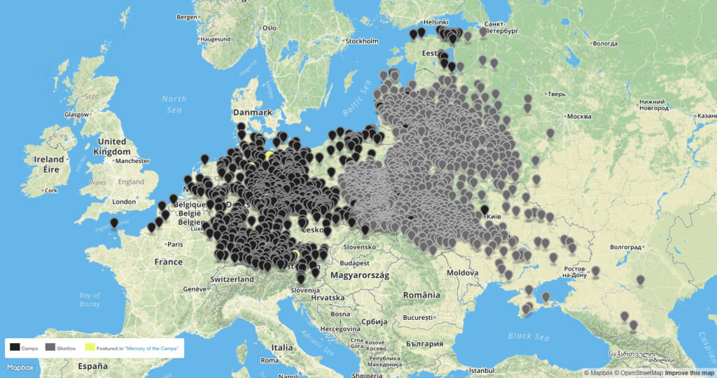 Карта немецких лагерей смерти и гетто во время Второй мировой войны