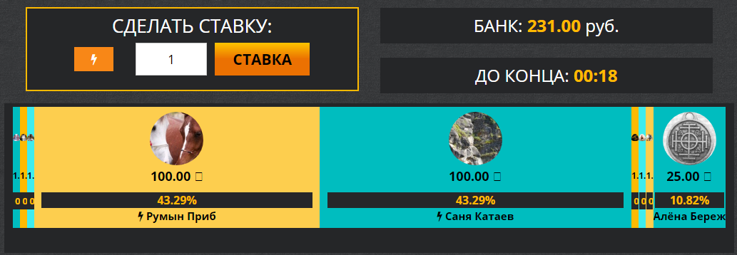 Принимаются ставки и запускается таймер