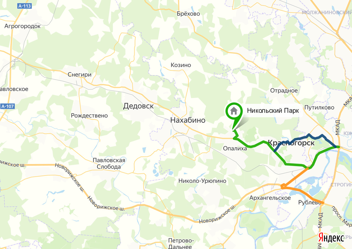 Запад и Северо-Запад ближнего Подмосковья на Яндекс-картах.