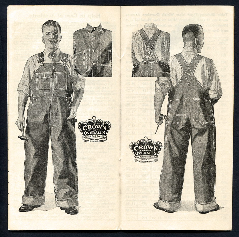 Разворот рекламного буклета марки Crown Overalls, 1930–1931 годы