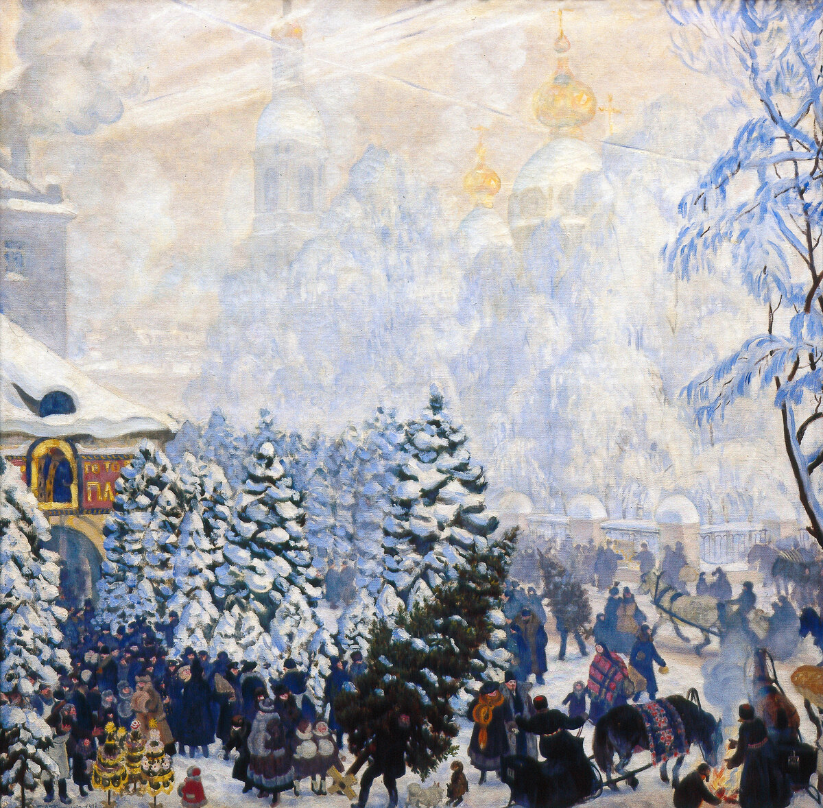 Б. М. Кустодиев. Ёлочный торг. 1918 год. 