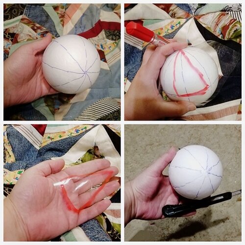 нужен пенопластовый шар-заготовка, клеящий карандаш, канцелярский нож, тонкое шило или большая игла, прозрачный клей, лоскутки, стразы и бусины или полубусины,  золотой или серебристый шнур для швов (можно и неметаллизированную ленту узкую, тесьму)