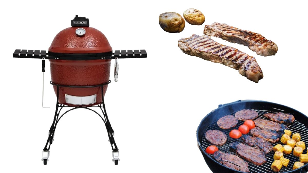 Угольный гриль Kamado Joe и пример прямого метода приготовления блюд. 