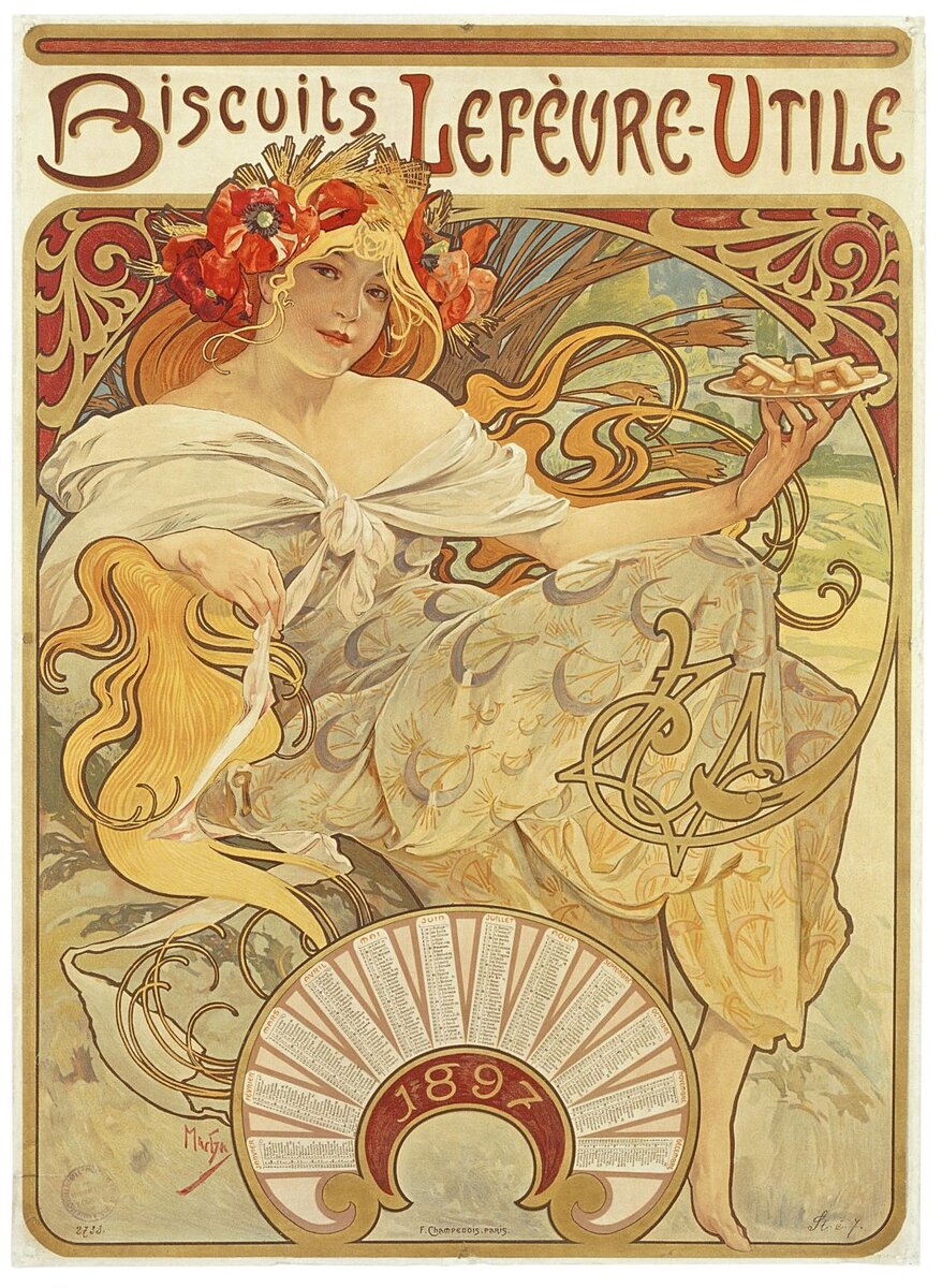 Альфонс Муха, Печенье Лефевр-Утиль, 1896, частная коллекция. Европа