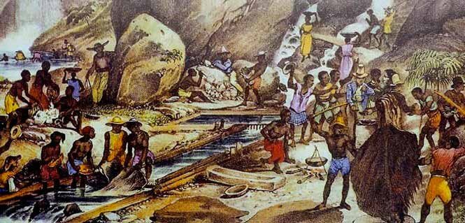 Рабы добывают золото в Бразилии