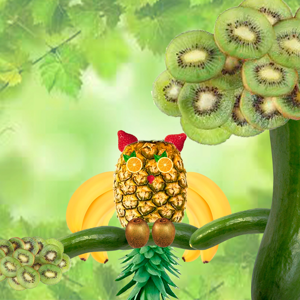 Во втором задании надо было сделать аппликацию из овощей и фруктов ( получилось такая вот сова и да я люблю больше фрукты🤣😁)