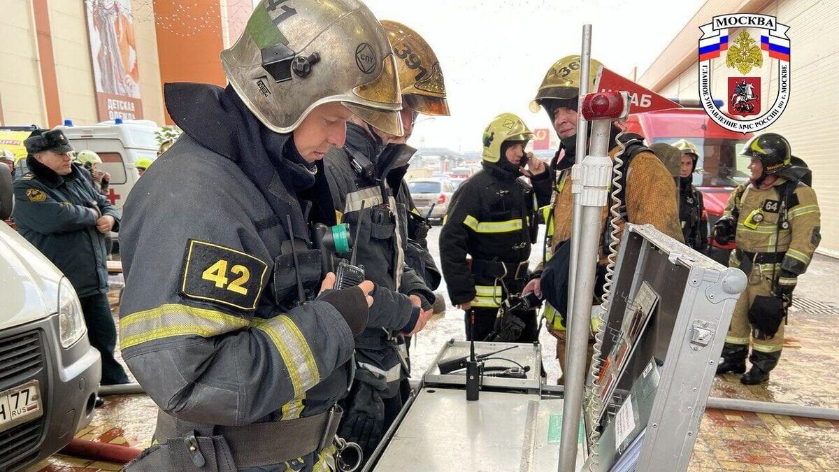    Сотрудники МЧС на месте пожара на рынке "Садовод"© Фото : ГУ МЧС России по г. Москве