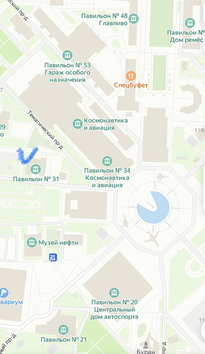 Найти очень легко, так как рядом павильон космонавтики с красивым куполом