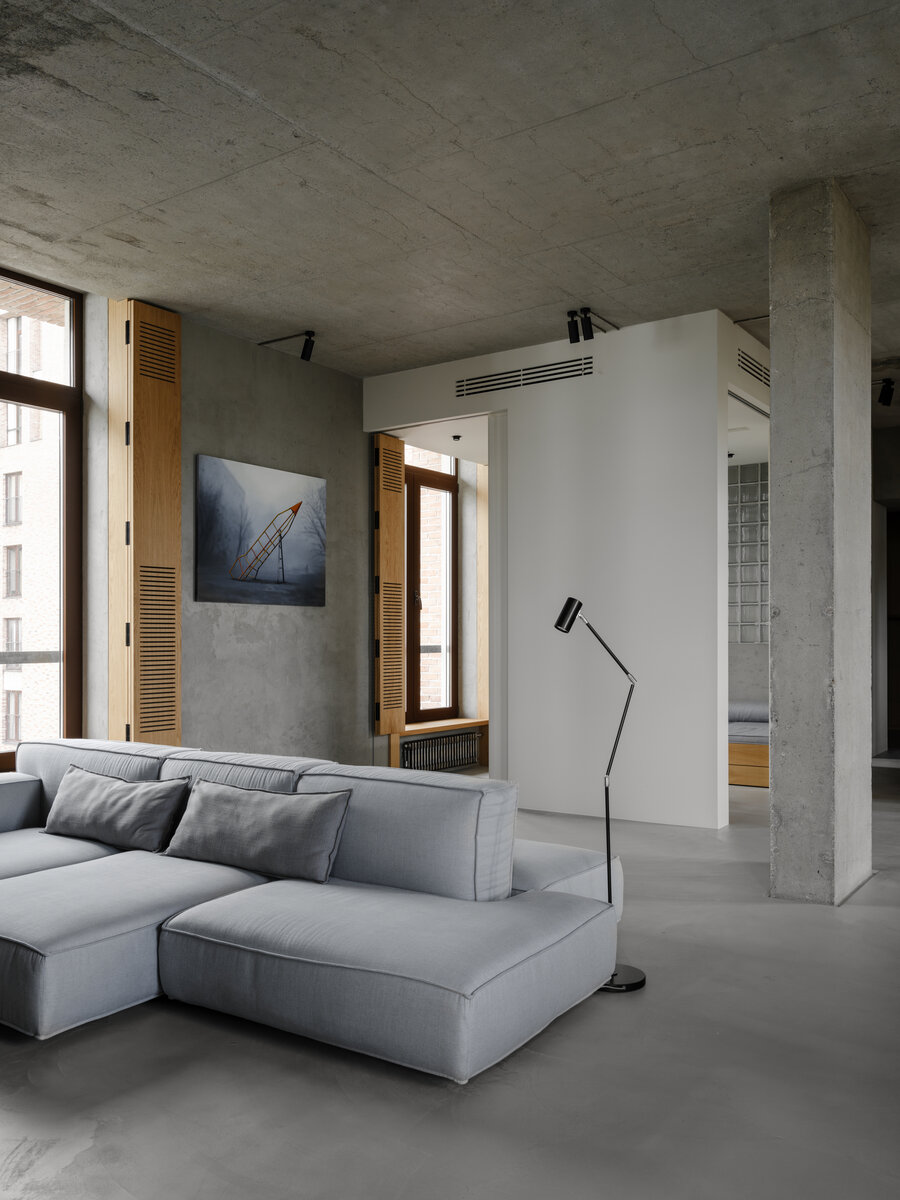 Гостиная. Диван, Artflex. В белом кубе находится гостевая спальня.