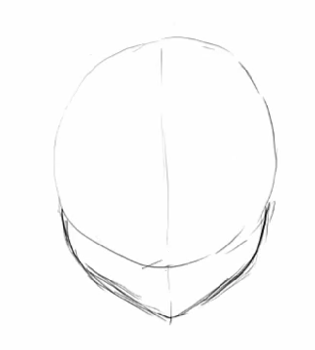 1 этап
Для начала сделаем набросок головы Леди Баг. Нарисуем круг и отталкиваясь от него нарисуем подбородок.

