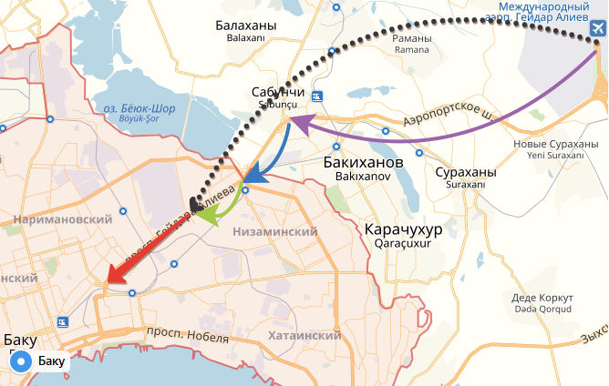 Схематическое изображение пройденного пути (черная пунктирная стрелка) и оставшегося (красная)