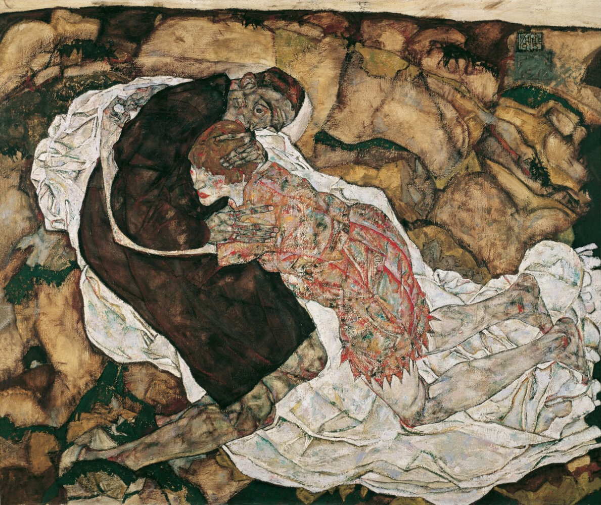 Эгон Шиле, "Смерть и девушка", 1915, холст, масло, 150х180. Галерея Бельведер, Вена.