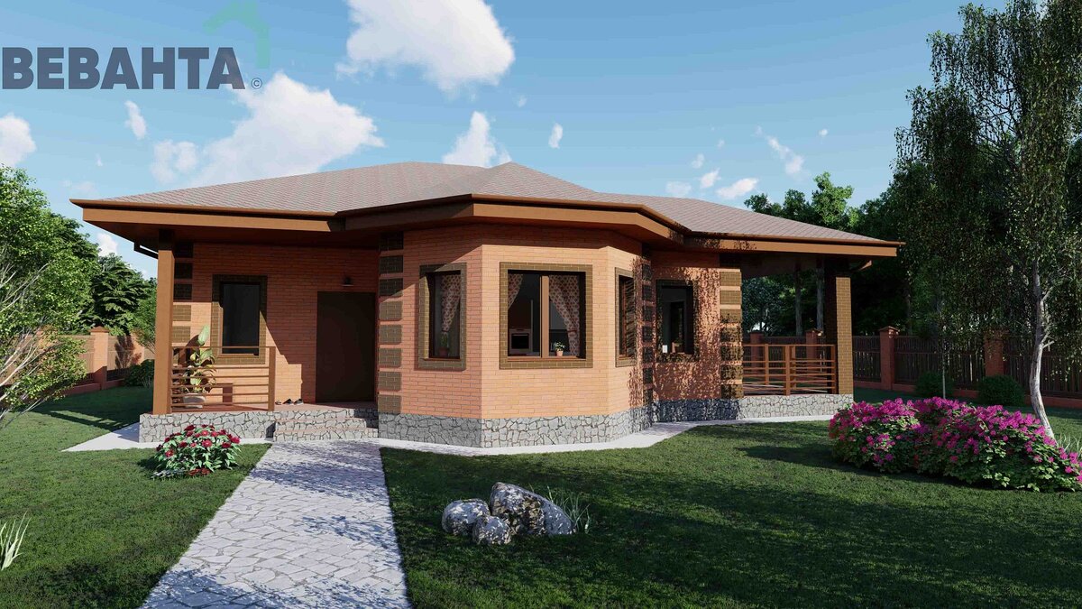 Главный фасад. Отделка дома - керамический кирпич