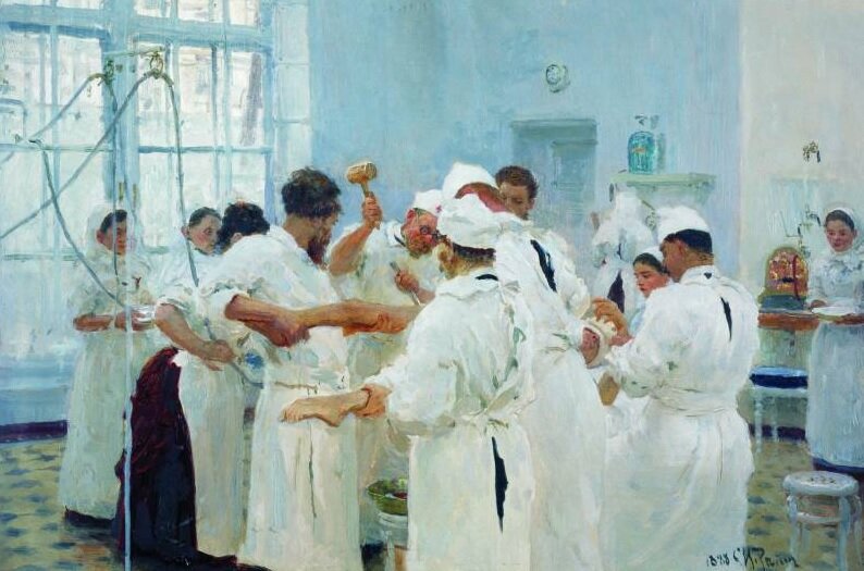 И. Репин. Хирург Е.В. Павлов в операционном зале. 1888. Картон, масло. 27 x 40 см
Государственная Третьяковская галерея, Москва