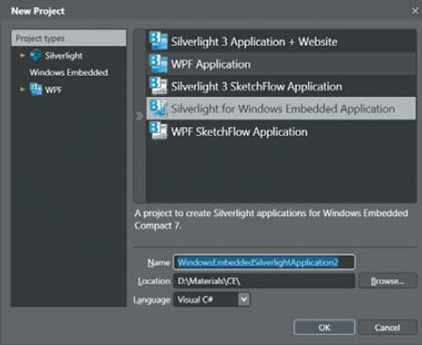 Рис. 1. Expression Blend 3. Создание проекта Silverlight for Windows Embedded