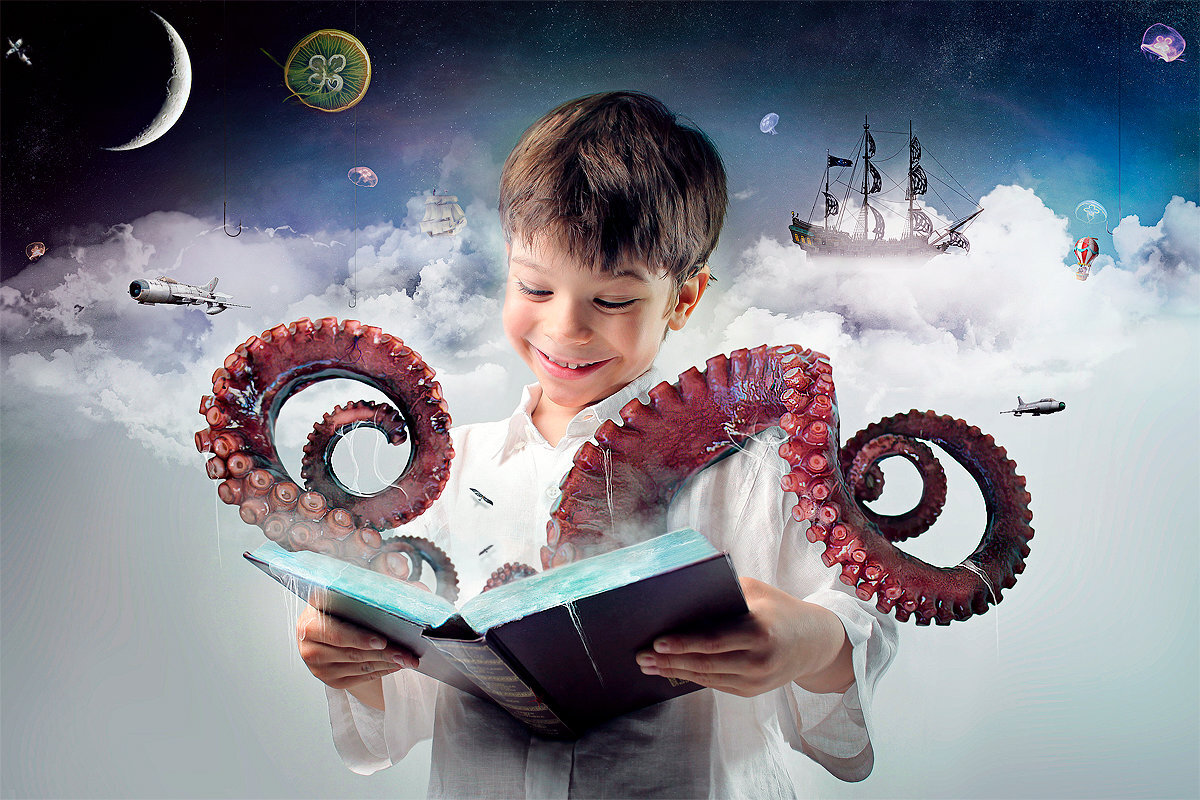 Imagination child. Фотоманипуляции с детьми. Фантастический коллаж. Фантастический фотомонтаж. Фантазия ребенка.