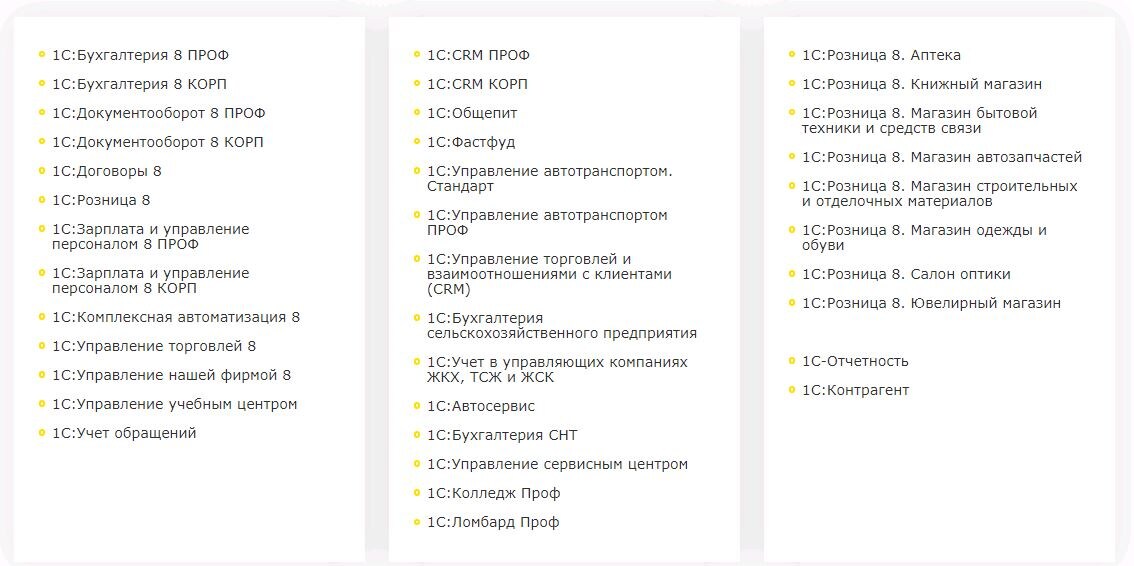 Список конфигураций 1С ГРМ