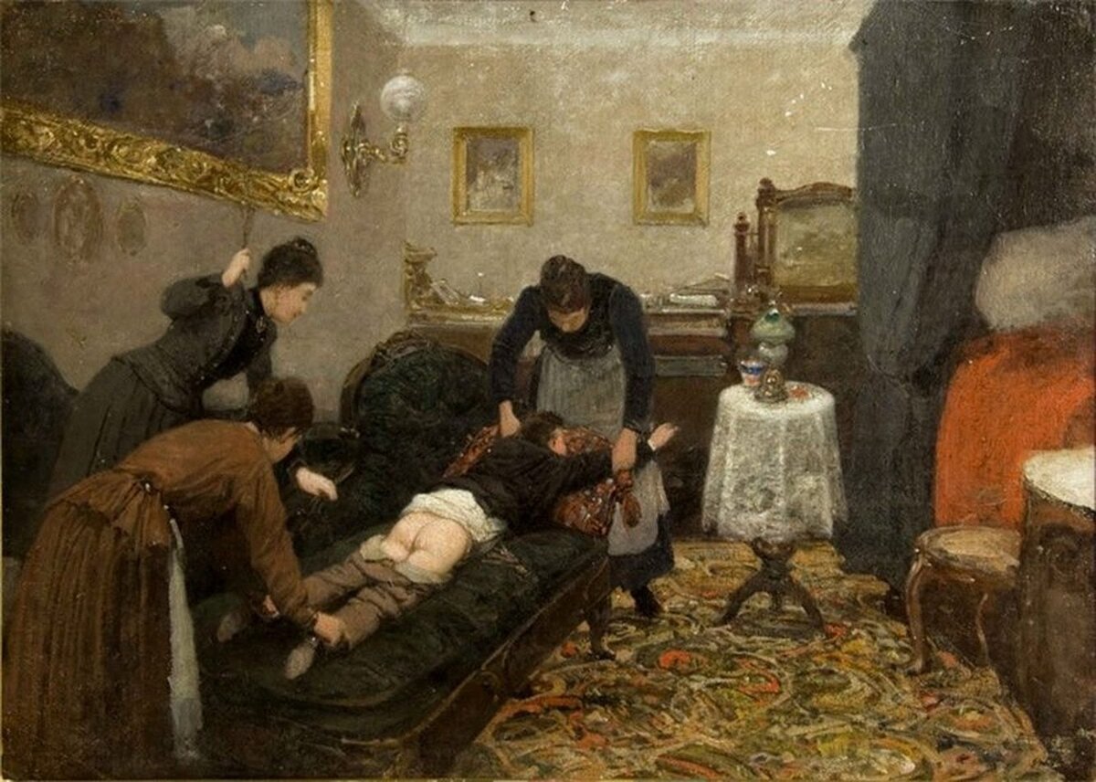 Картина: Павел Ковалевский, "Порка". 1880 