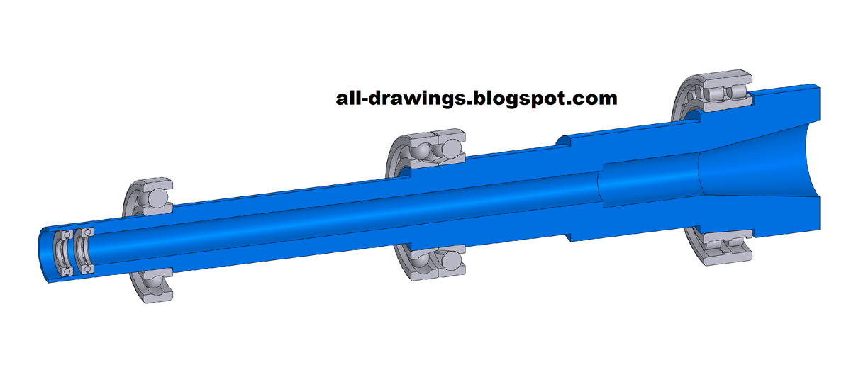 3D модель и чертеж шпинделя с подшипниками для электромеханического устройства зажима инструмента