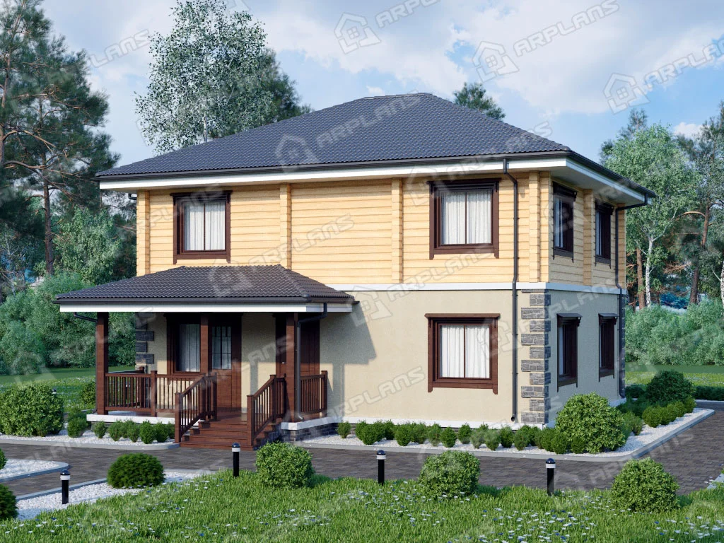 Фото 2 двухэтажного комбинированного дома из газобетона и бруса.  Источник arplans.ru Проект А-035