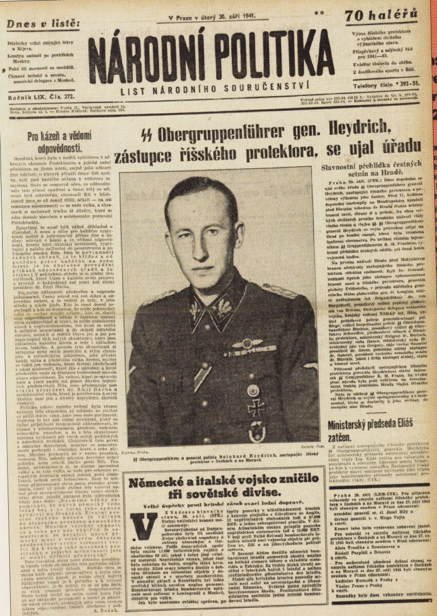 Сообщение о вступление в должность Гейдриха в одной из пражских газет