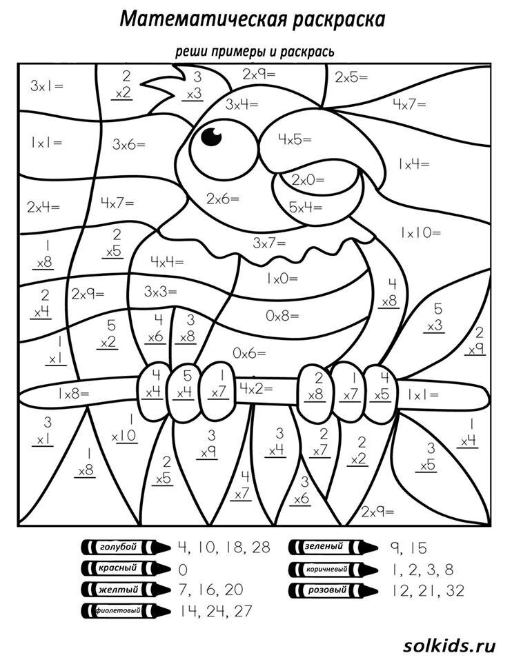 Математическая раскраска. Реши примеры и раскрась.