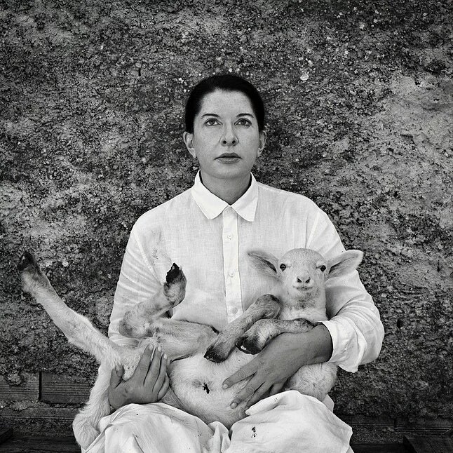 Marina Abramovic. Self-Portrait with White Lamb (2010) from the series Back to Simplicity. Photograph: Marina Abramovic for the Guardian