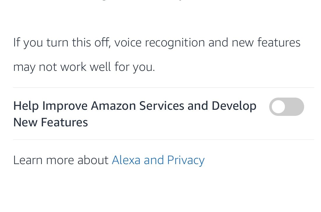 Вы можете отказаться от "ручного обзора" ваших голосовых записей Alexa, отключив эту настройку.