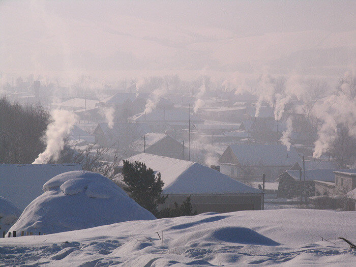 Село зимнем утром