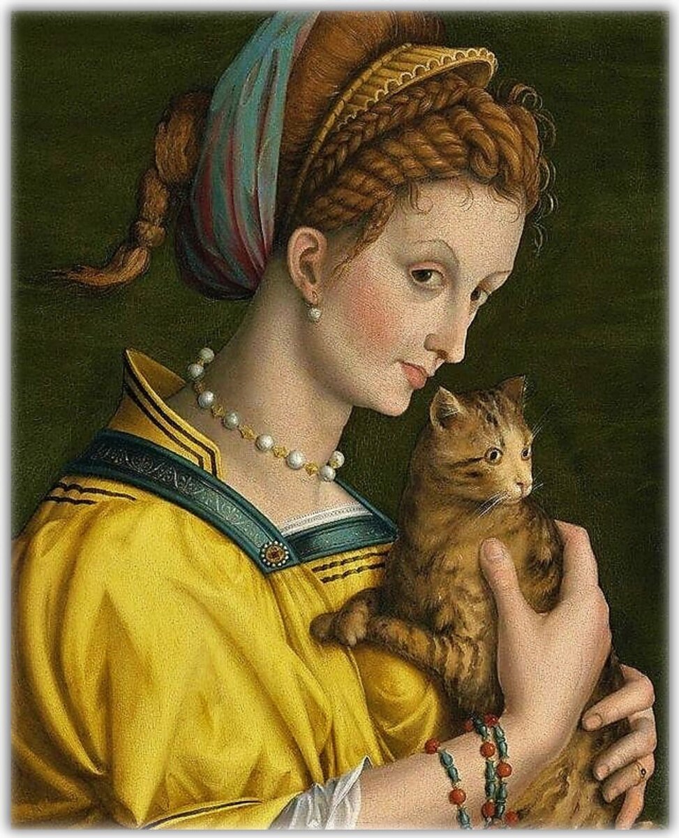 «Портрет молодой женщины, держащей кота», 1525-1530