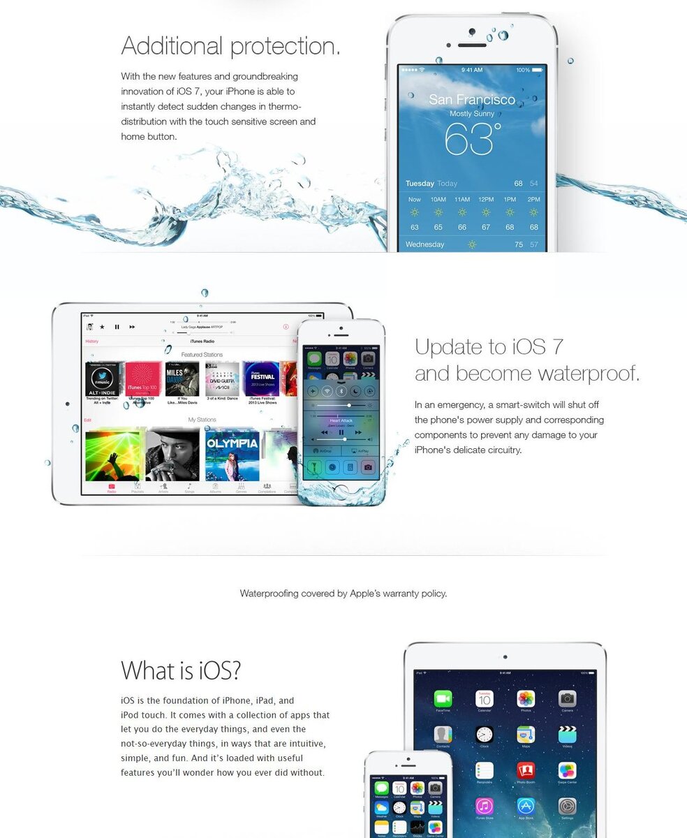 «Обновись до iOS 7 и стань водостойким», — гласил девиз, изображенный на шуточном баннере